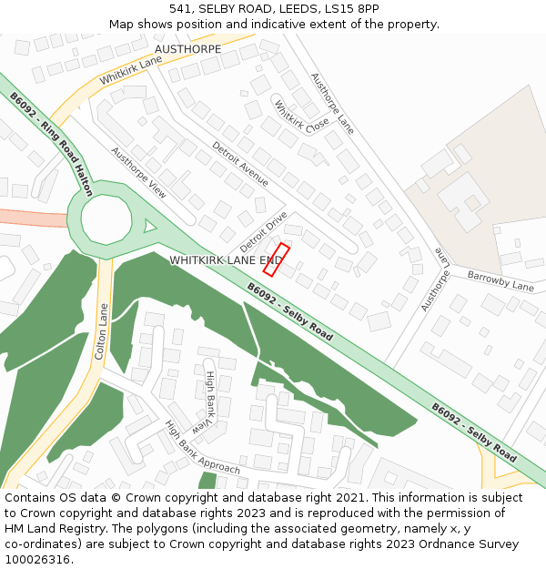 541, SELBY ROAD, LEEDS, LS15 8PP: Location map and indicative extent of plot