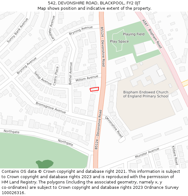 542, DEVONSHIRE ROAD, BLACKPOOL, FY2 0JT: Location map and indicative extent of plot