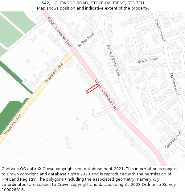542, LIGHTWOOD ROAD, STOKE-ON-TRENT, ST3 7EH: Location map and indicative extent of plot