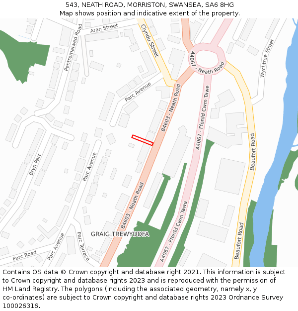 543, NEATH ROAD, MORRISTON, SWANSEA, SA6 8HG: Location map and indicative extent of plot
