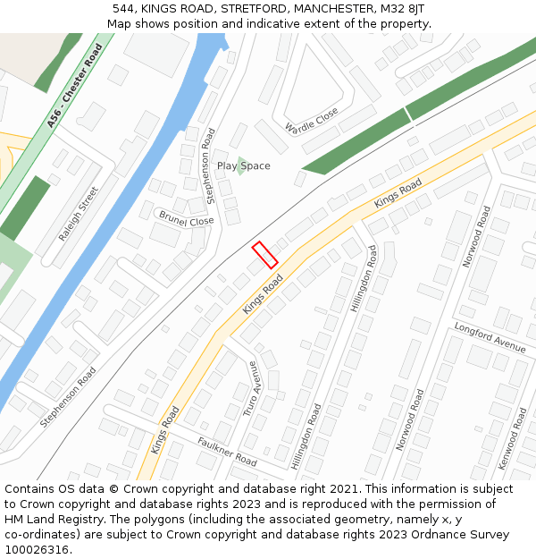 544, KINGS ROAD, STRETFORD, MANCHESTER, M32 8JT: Location map and indicative extent of plot