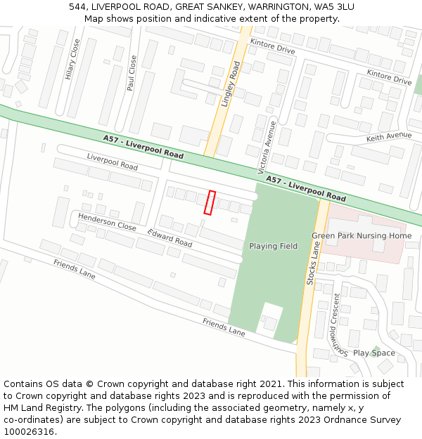 544, LIVERPOOL ROAD, GREAT SANKEY, WARRINGTON, WA5 3LU: Location map and indicative extent of plot