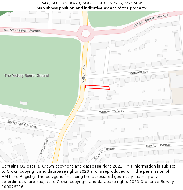 544, SUTTON ROAD, SOUTHEND-ON-SEA, SS2 5PW: Location map and indicative extent of plot