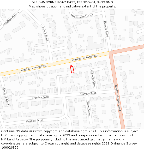 544, WIMBORNE ROAD EAST, FERNDOWN, BH22 9NG: Location map and indicative extent of plot