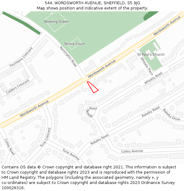 544, WORDSWORTH AVENUE, SHEFFIELD, S5 9JG: Location map and indicative extent of plot