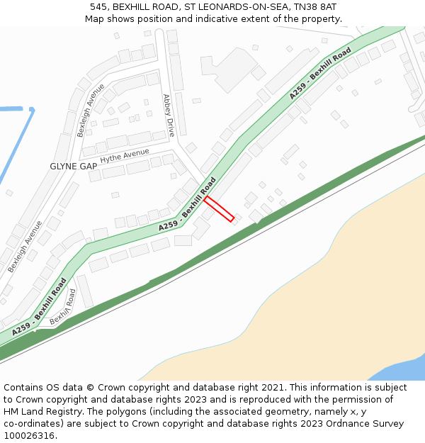 545, BEXHILL ROAD, ST LEONARDS-ON-SEA, TN38 8AT: Location map and indicative extent of plot