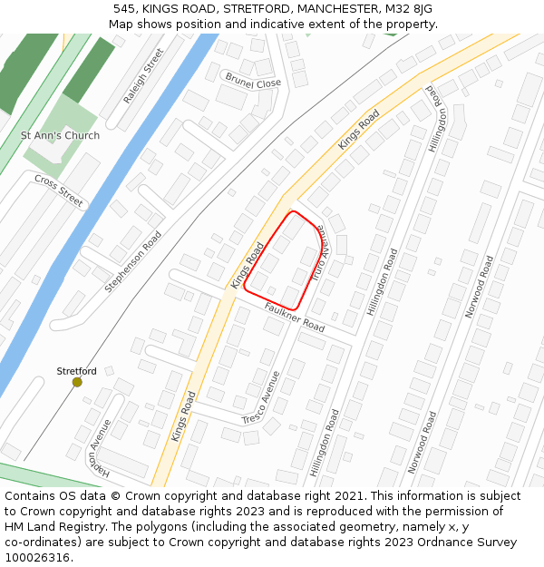 545, KINGS ROAD, STRETFORD, MANCHESTER, M32 8JG: Location map and indicative extent of plot