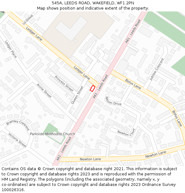 545A, LEEDS ROAD, WAKEFIELD, WF1 2PN: Location map and indicative extent of plot