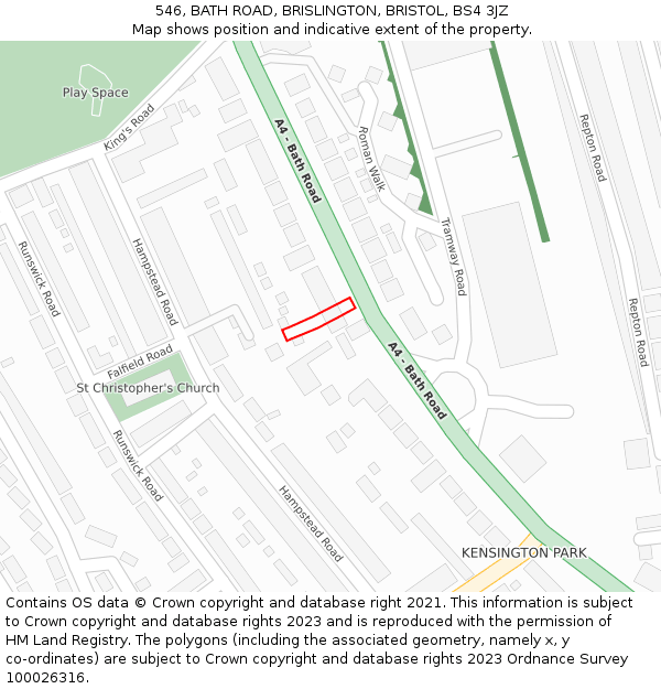 546, BATH ROAD, BRISLINGTON, BRISTOL, BS4 3JZ: Location map and indicative extent of plot