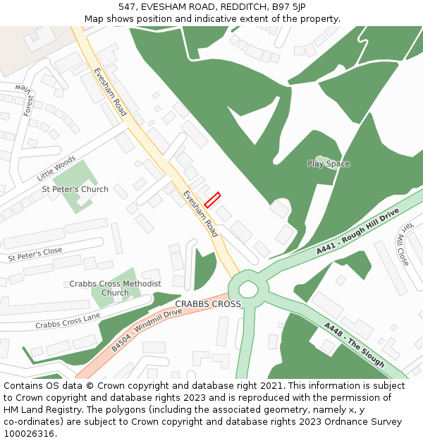 547, EVESHAM ROAD, REDDITCH, B97 5JP: Location map and indicative extent of plot