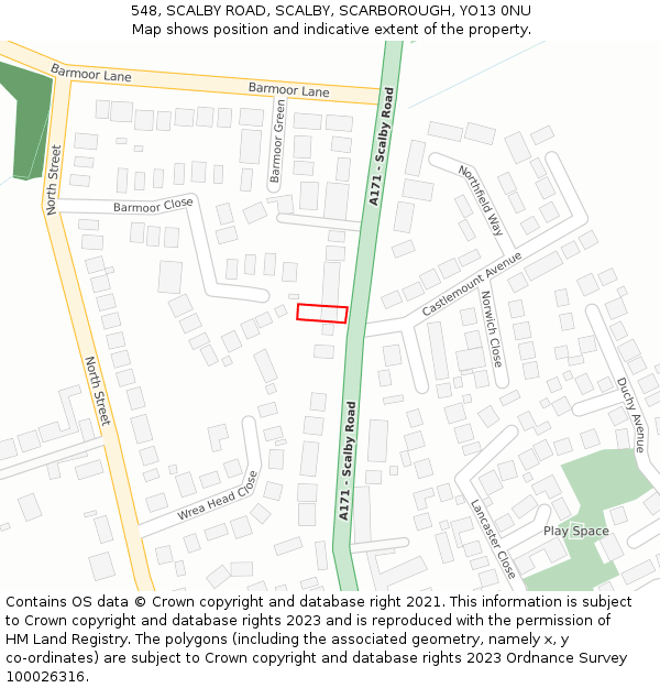 548, SCALBY ROAD, SCALBY, SCARBOROUGH, YO13 0NU: Location map and indicative extent of plot