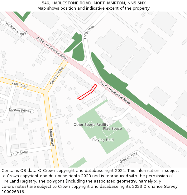 549, HARLESTONE ROAD, NORTHAMPTON, NN5 6NX: Location map and indicative extent of plot