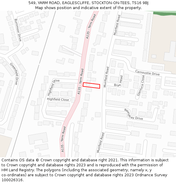 549, YARM ROAD, EAGLESCLIFFE, STOCKTON-ON-TEES, TS16 9BJ: Location map and indicative extent of plot