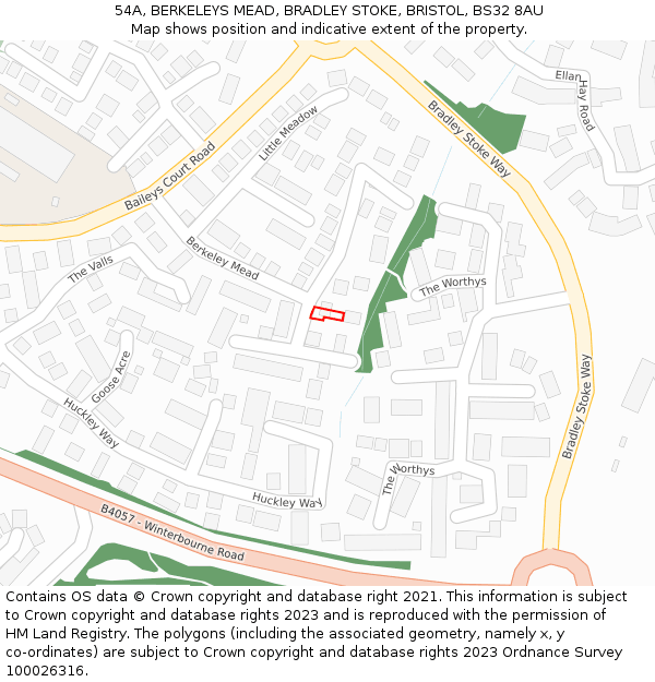 54A, BERKELEYS MEAD, BRADLEY STOKE, BRISTOL, BS32 8AU: Location map and indicative extent of plot