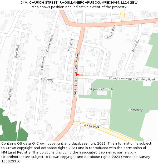 54A, CHURCH STREET, RHOSLLANERCHRUGOG, WREXHAM, LL14 2BW: Location map and indicative extent of plot