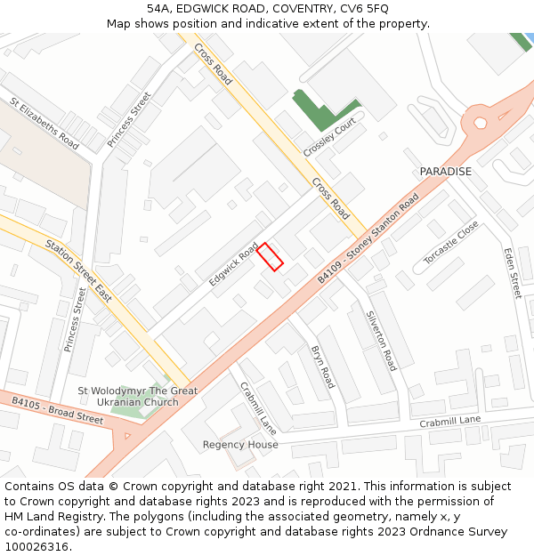 54A, EDGWICK ROAD, COVENTRY, CV6 5FQ: Location map and indicative extent of plot