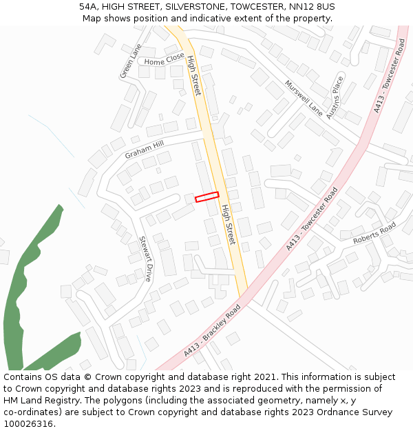 54A, HIGH STREET, SILVERSTONE, TOWCESTER, NN12 8US: Location map and indicative extent of plot