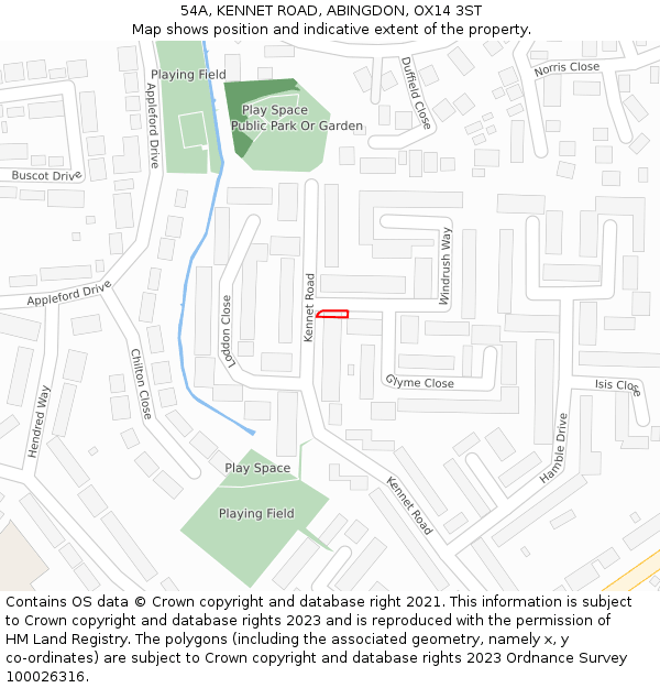 54A, KENNET ROAD, ABINGDON, OX14 3ST: Location map and indicative extent of plot