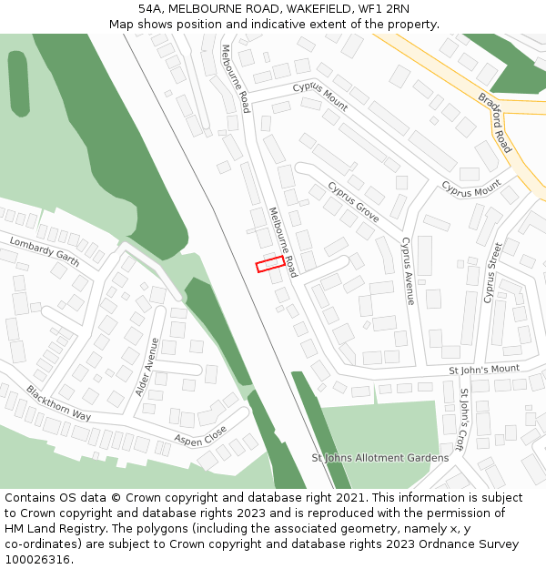 54A, MELBOURNE ROAD, WAKEFIELD, WF1 2RN: Location map and indicative extent of plot