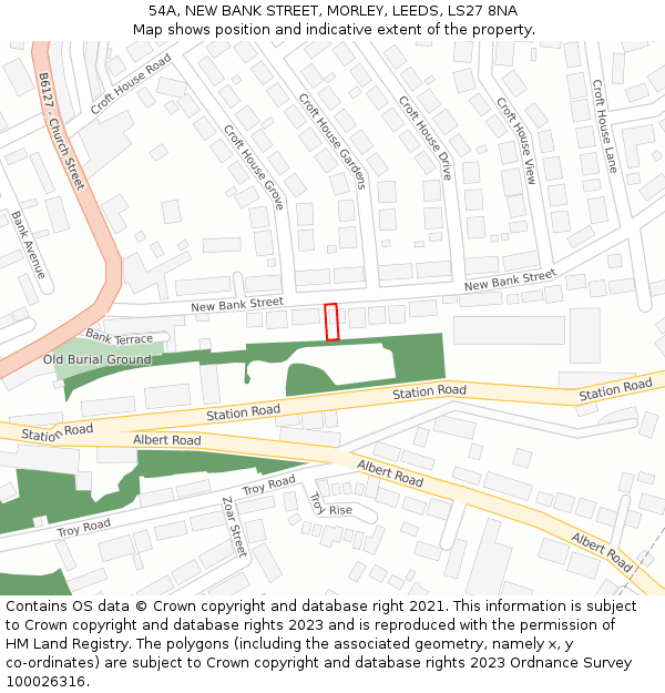 54A, NEW BANK STREET, MORLEY, LEEDS, LS27 8NA: Location map and indicative extent of plot