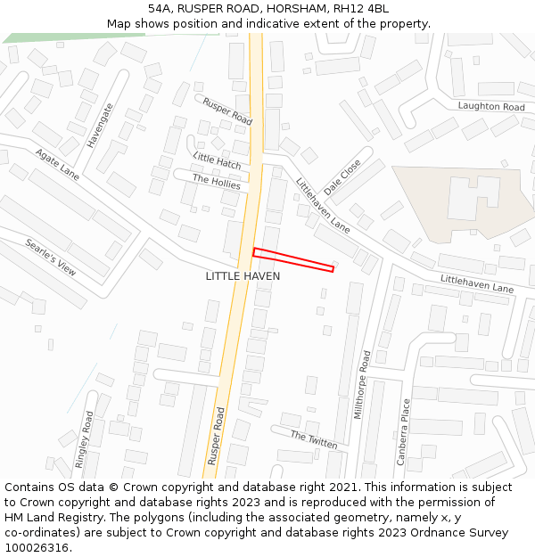 54A, RUSPER ROAD, HORSHAM, RH12 4BL: Location map and indicative extent of plot