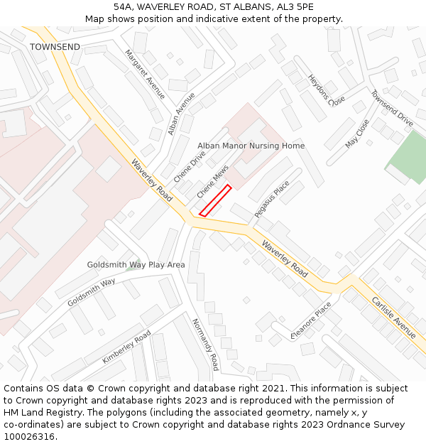 54A, WAVERLEY ROAD, ST ALBANS, AL3 5PE: Location map and indicative extent of plot