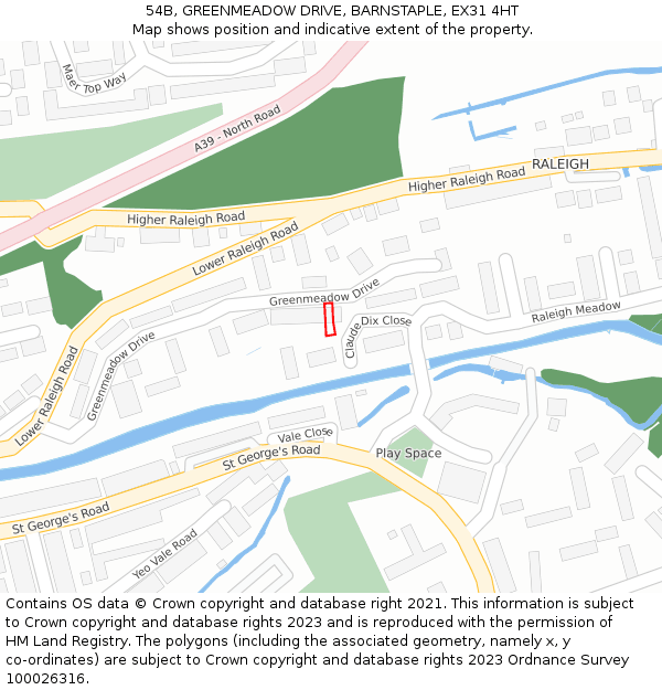 54B, GREENMEADOW DRIVE, BARNSTAPLE, EX31 4HT: Location map and indicative extent of plot