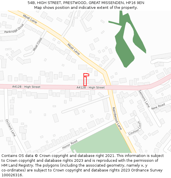 54B, HIGH STREET, PRESTWOOD, GREAT MISSENDEN, HP16 9EN: Location map and indicative extent of plot