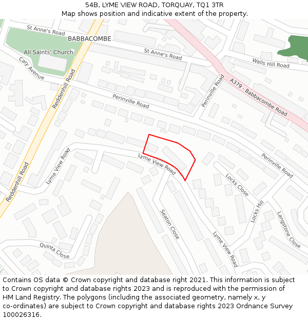 54B, LYME VIEW ROAD, TORQUAY, TQ1 3TR: Location map and indicative extent of plot