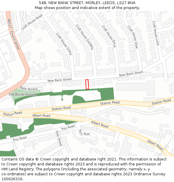 54B, NEW BANK STREET, MORLEY, LEEDS, LS27 8NA: Location map and indicative extent of plot