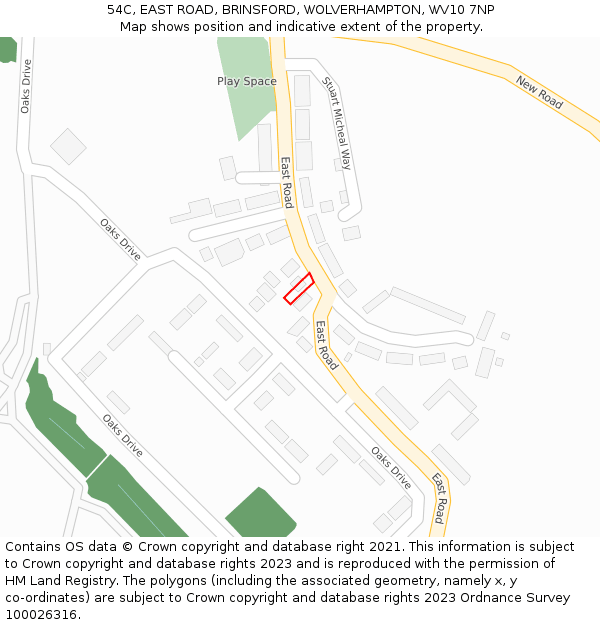 54C, EAST ROAD, BRINSFORD, WOLVERHAMPTON, WV10 7NP: Location map and indicative extent of plot