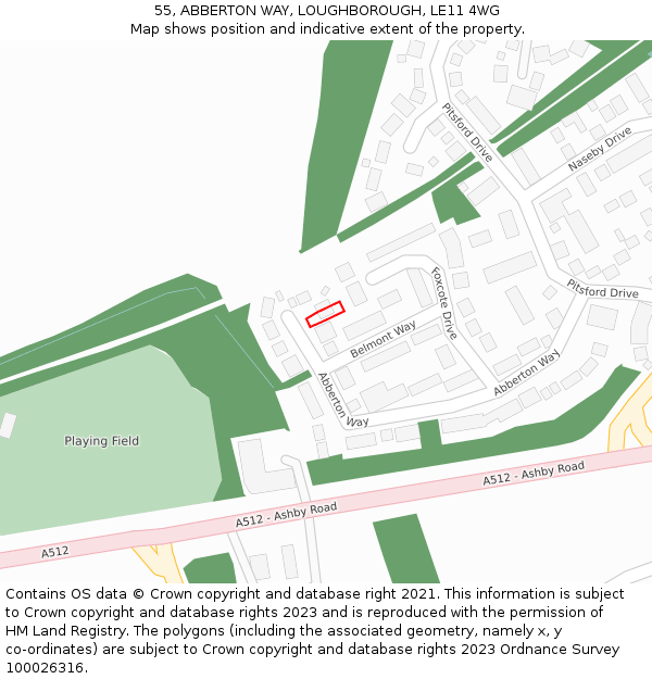 55, ABBERTON WAY, LOUGHBOROUGH, LE11 4WG: Location map and indicative extent of plot