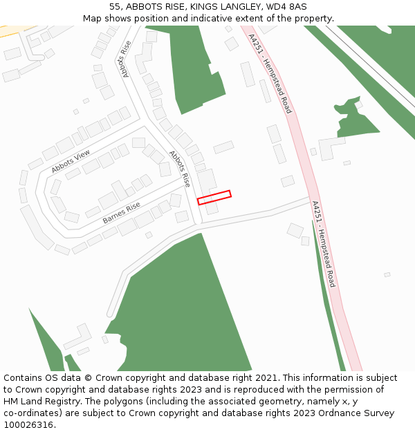 55, ABBOTS RISE, KINGS LANGLEY, WD4 8AS: Location map and indicative extent of plot