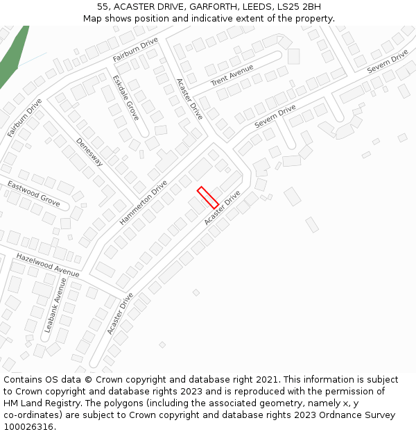 55, ACASTER DRIVE, GARFORTH, LEEDS, LS25 2BH: Location map and indicative extent of plot