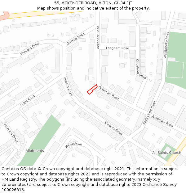 55, ACKENDER ROAD, ALTON, GU34 1JT: Location map and indicative extent of plot