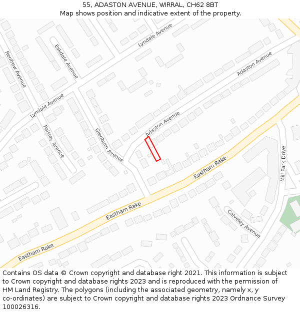 55, ADASTON AVENUE, WIRRAL, CH62 8BT: Location map and indicative extent of plot