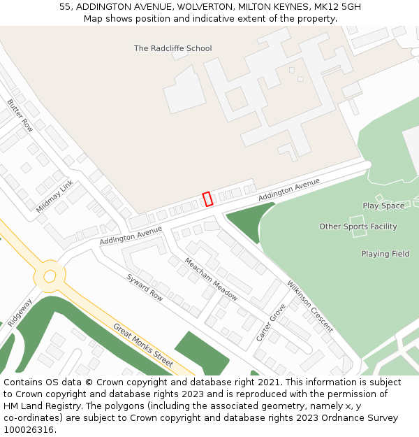 55, ADDINGTON AVENUE, WOLVERTON, MILTON KEYNES, MK12 5GH: Location map and indicative extent of plot