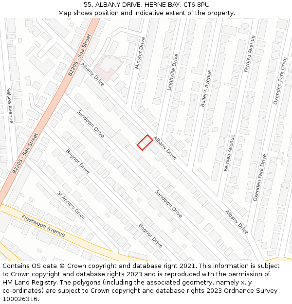 55, ALBANY DRIVE, HERNE BAY, CT6 8PU: Location map and indicative extent of plot