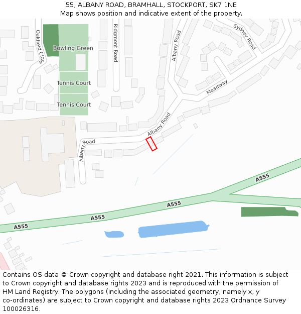 55, ALBANY ROAD, BRAMHALL, STOCKPORT, SK7 1NE: Location map and indicative extent of plot