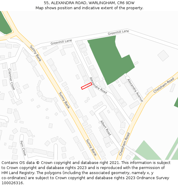 55, ALEXANDRA ROAD, WARLINGHAM, CR6 9DW: Location map and indicative extent of plot