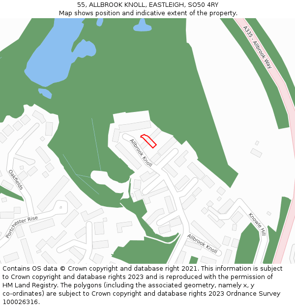 55, ALLBROOK KNOLL, EASTLEIGH, SO50 4RY: Location map and indicative extent of plot