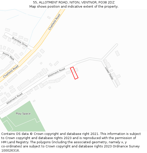 55, ALLOTMENT ROAD, NITON, VENTNOR, PO38 2DZ: Location map and indicative extent of plot