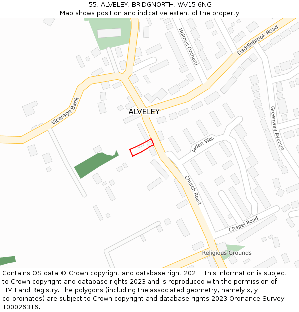 55, ALVELEY, BRIDGNORTH, WV15 6NG: Location map and indicative extent of plot