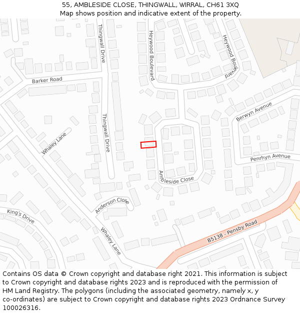 55, AMBLESIDE CLOSE, THINGWALL, WIRRAL, CH61 3XQ: Location map and indicative extent of plot