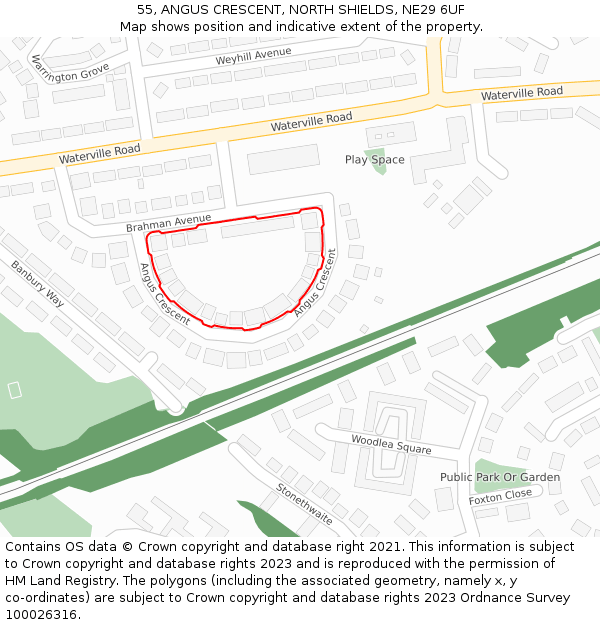 55, ANGUS CRESCENT, NORTH SHIELDS, NE29 6UF: Location map and indicative extent of plot