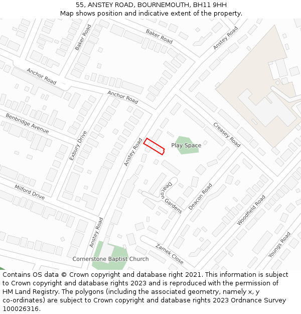 55, ANSTEY ROAD, BOURNEMOUTH, BH11 9HH: Location map and indicative extent of plot