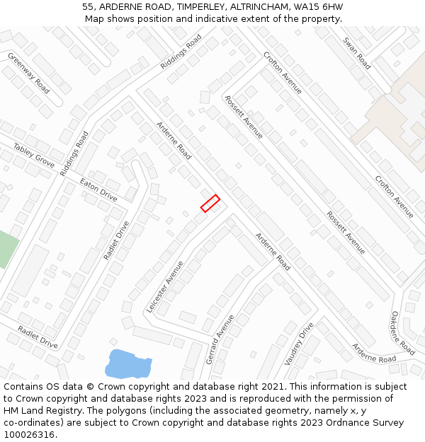 55, ARDERNE ROAD, TIMPERLEY, ALTRINCHAM, WA15 6HW: Location map and indicative extent of plot