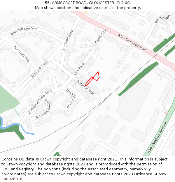 55, ARMSCROFT ROAD, GLOUCESTER, GL2 0SJ: Location map and indicative extent of plot
