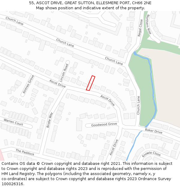 55, ASCOT DRIVE, GREAT SUTTON, ELLESMERE PORT, CH66 2NE: Location map and indicative extent of plot