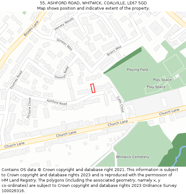 55, ASHFORD ROAD, WHITWICK, COALVILLE, LE67 5GD: Location map and indicative extent of plot